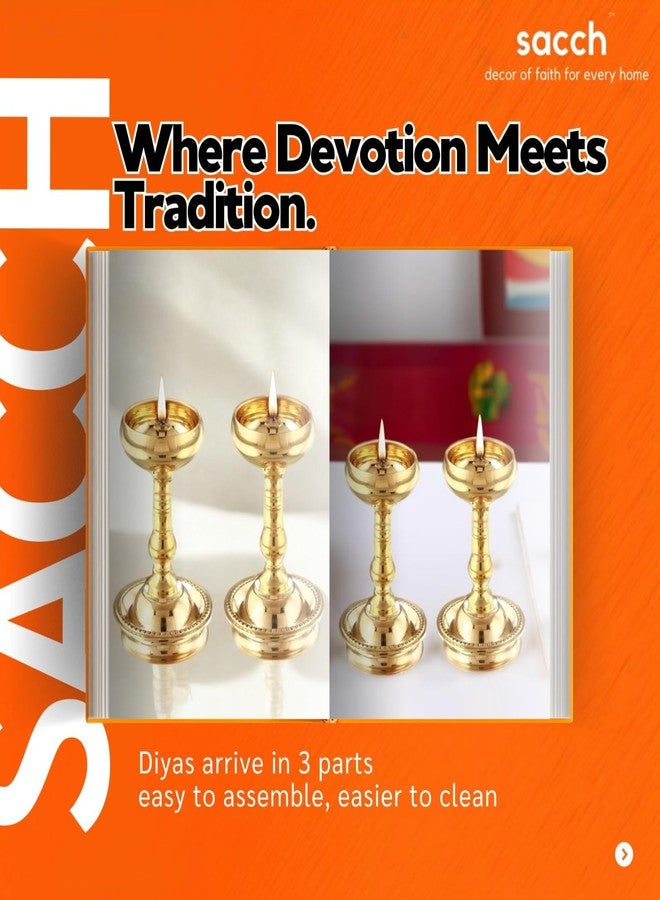 Sacch | Pure Brass Udupi Nanda Diya for Puja (Set of 2), Traditional Gold Finish (Country Rustic) - Image 5